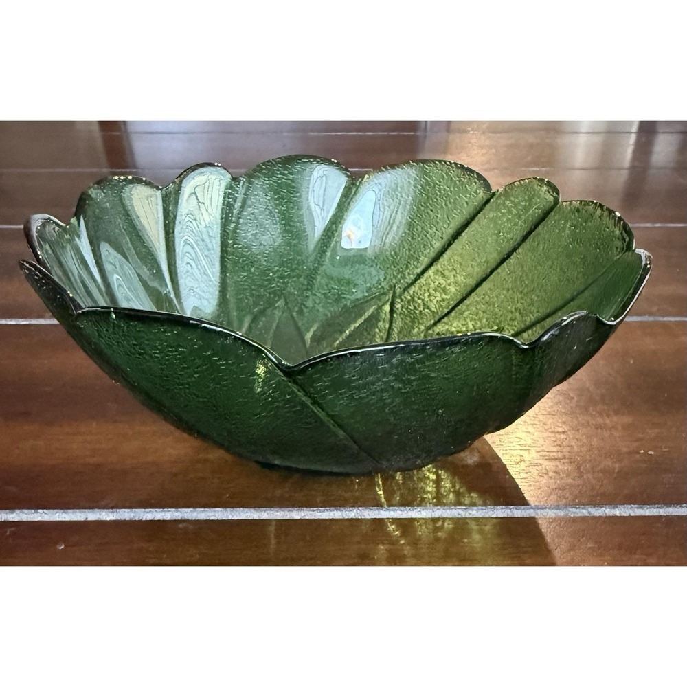 Vintage Light Green Leaf Pressed Glass Bowl